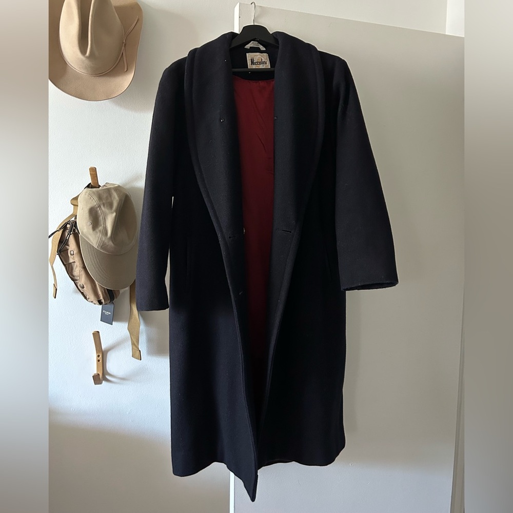 Vintage navy blue long wool coat